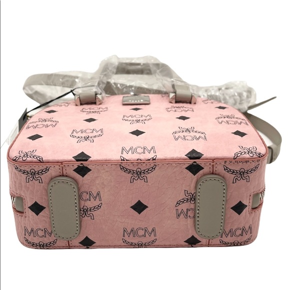 MCM New Mini Half Moon Top Handle Satchel Purse Soft Pink Logo Crossbody Bag - Picture 9 of 16
